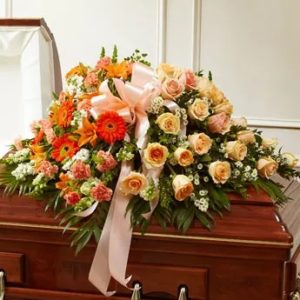 Treasured Memories Half Casket Cover - Peach & White