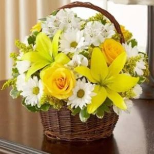 Peace, Love & Hope Basket - Yellow & White
