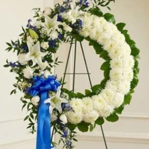 Serene Sympathies Standing Wreath - Blue & White